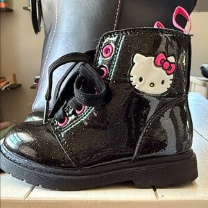 Hello Kitty Black Glitter Patent Boots with Pink Accents